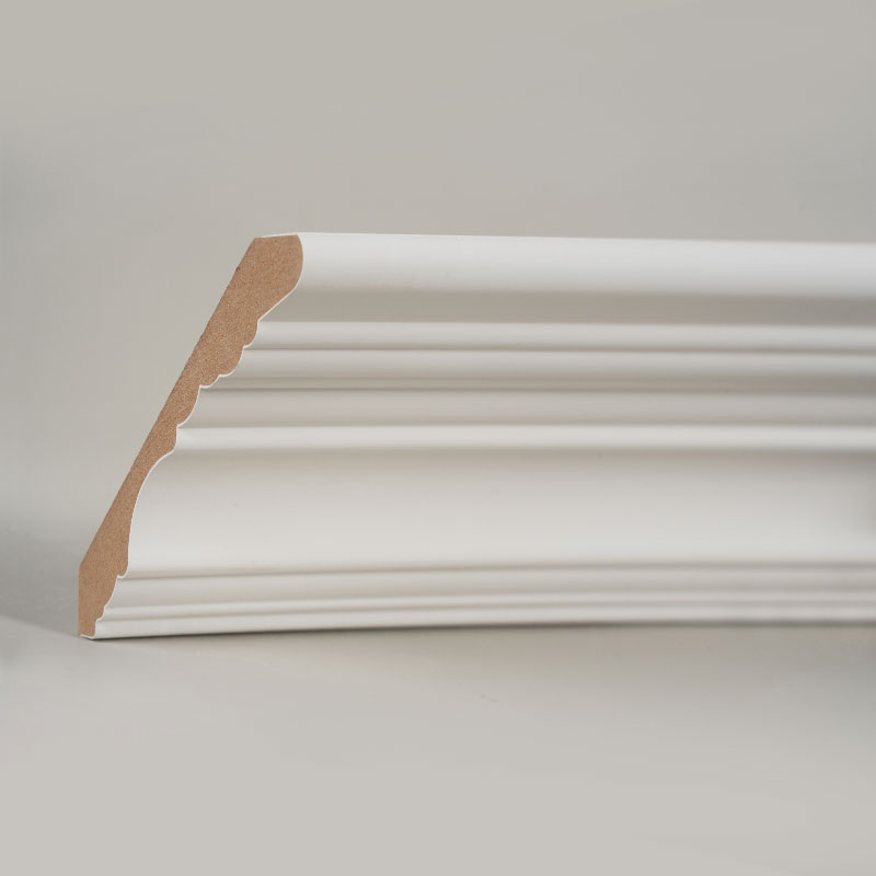MDF-kruunulista (täytepohjamaalattu ja helmenvalkoinen) 3/5' x 4 1/2'