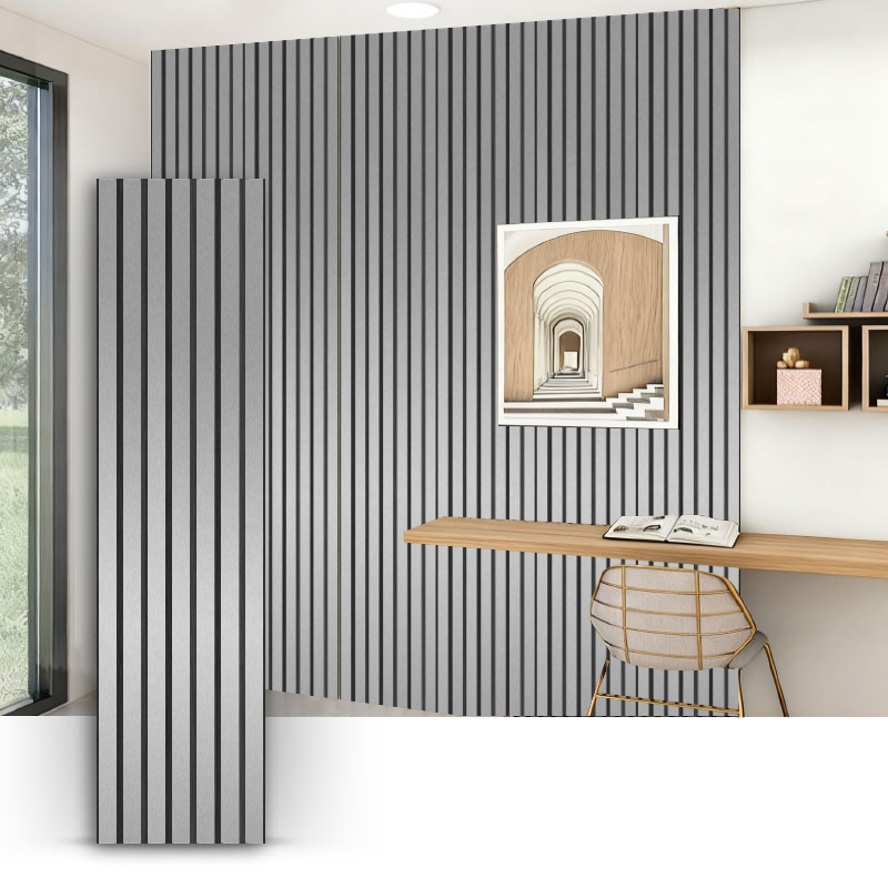 Säleikköseinä/akustinen seinäpaneeli (3-puolinen PVC-kääre) - metalliharjattu väri 2400/2700mm x 600mm
